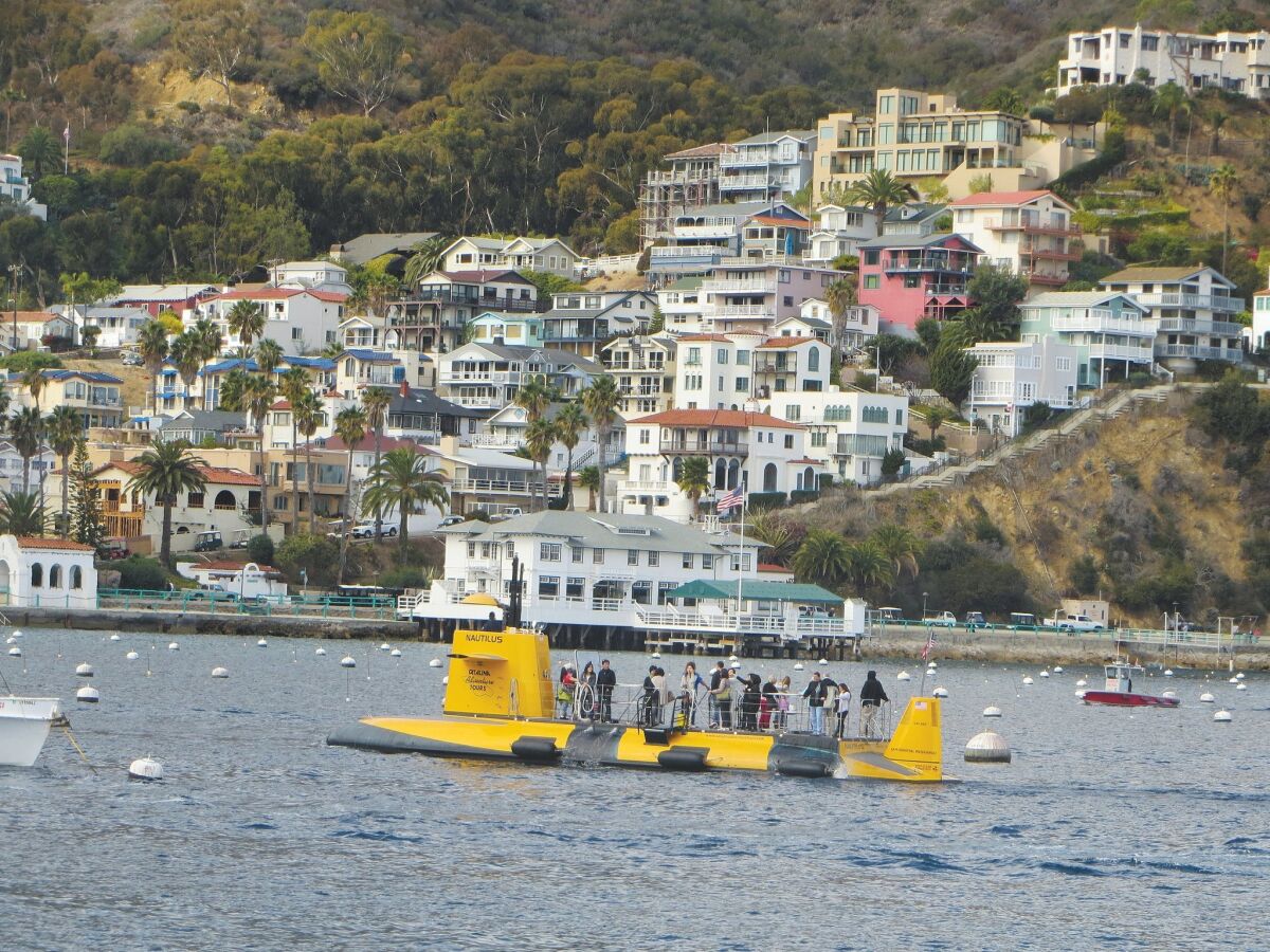 A yellow submarine, with ride-takers up from below, is just one of the oddities cruising Catalina’s gorgeous Mediterranean-like coast. Riders on the sub can see several fish species and giant kelp forests through the portholes. Norma Meyer