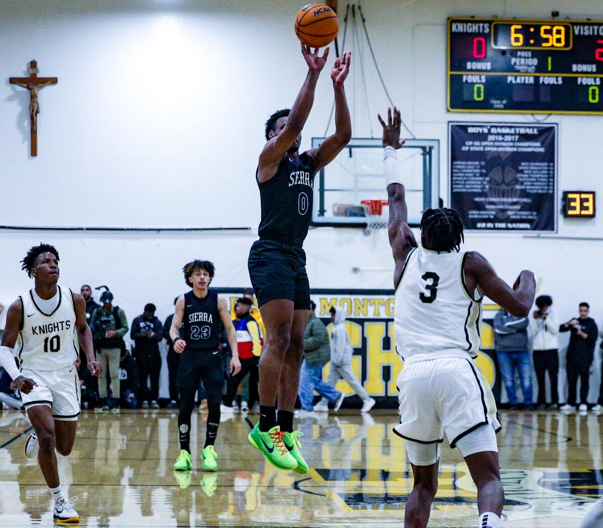 Sierra Canyon's Bronny James goes up for a jump shot in the first half of a 64-47 win over Bishop Montgomery.