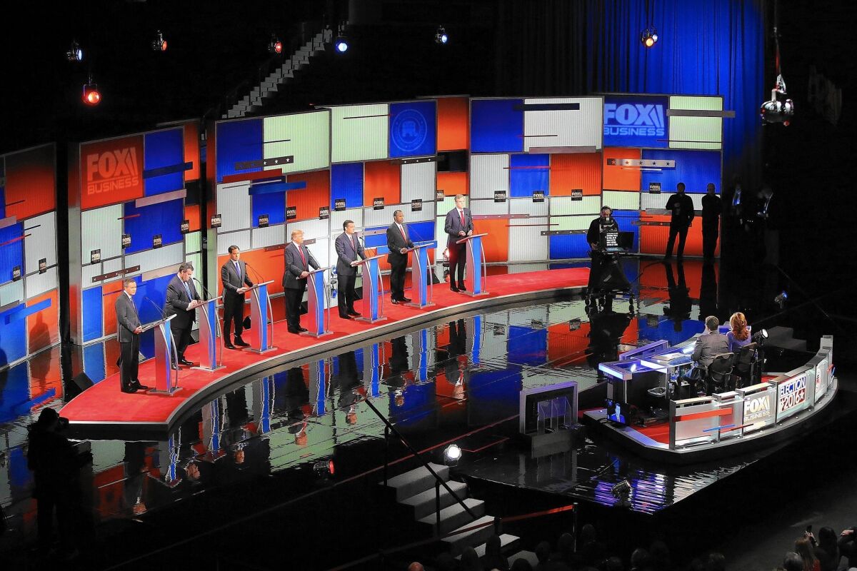 The lineup on the main stage for the Republican debate in North Charleston, S.C., was down to seven contenders.