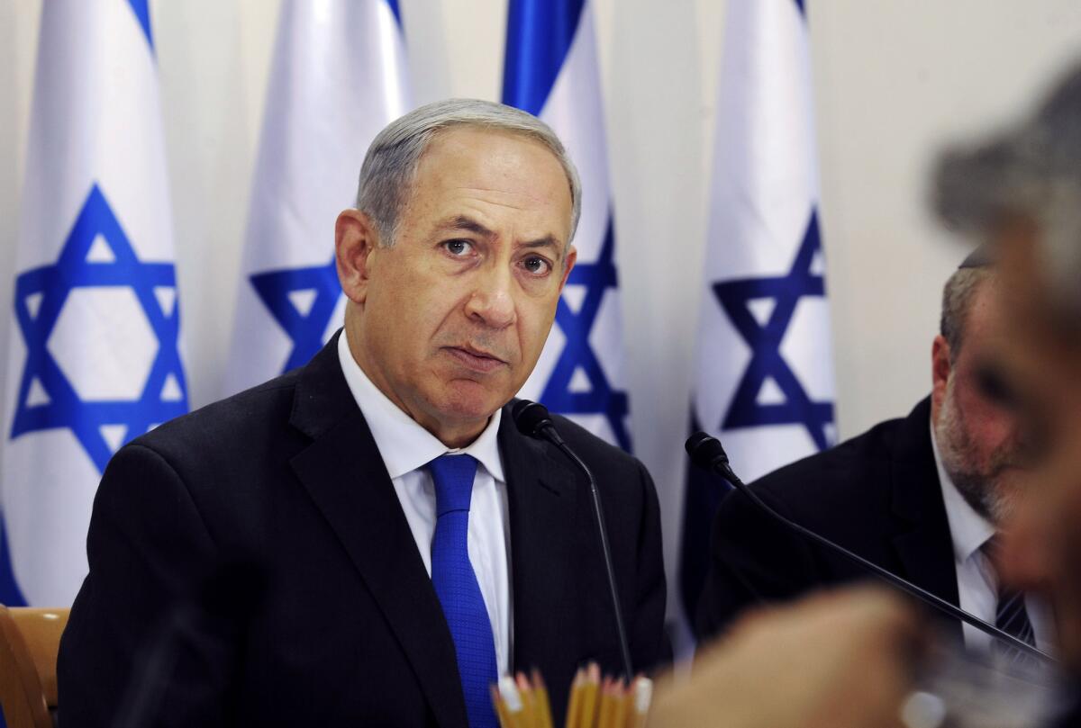Israeli Prime Minister Benjamin Netanyahu attends the weekly Cabinet meeting Sunday in Sde Boker, Israel.
