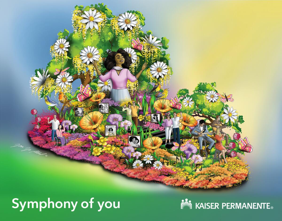 A rendering of Kaiser Permanente's float for this year's Rose Parade, "Symphony of You."