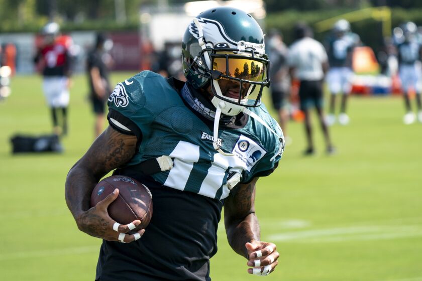 Philadelphia Eagles wide receiver DeSean Jackson in action during an NFL football practice.