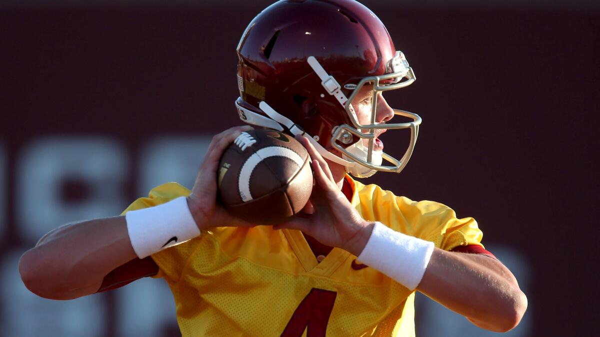 USC quarterback Max Browne participates in drills at Howard Jones Field on Aug. 8.