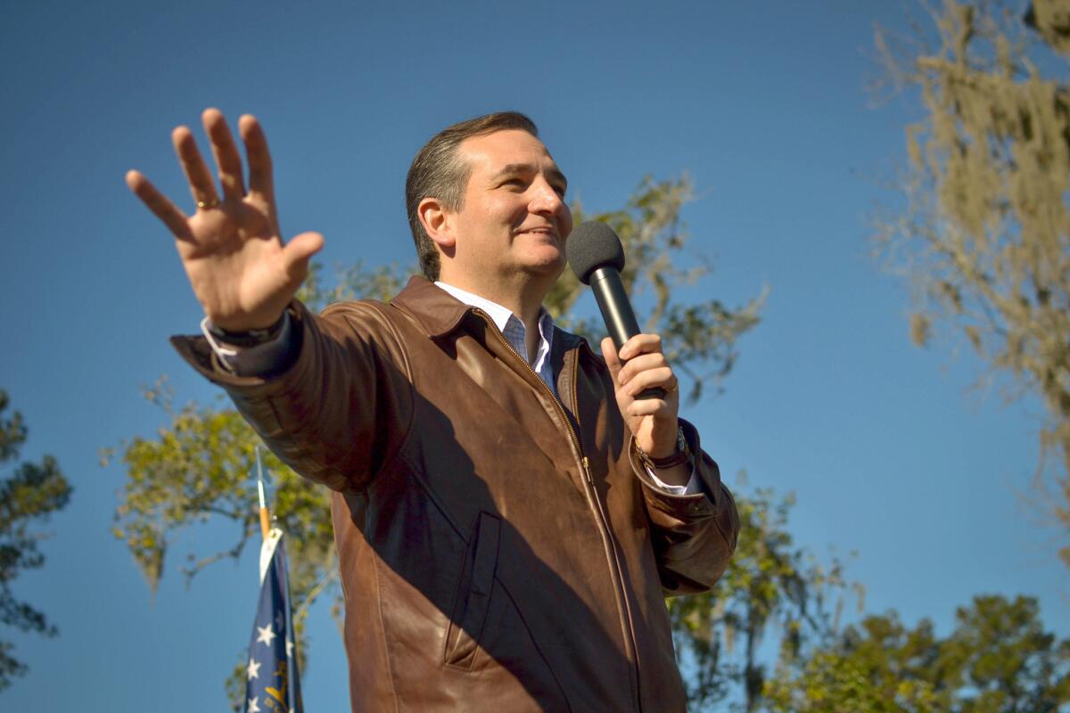Republican presidential candidate Sen. Ted Cruz, speaking in Georgia, is the focus of a Christmas-themed erotic novel.