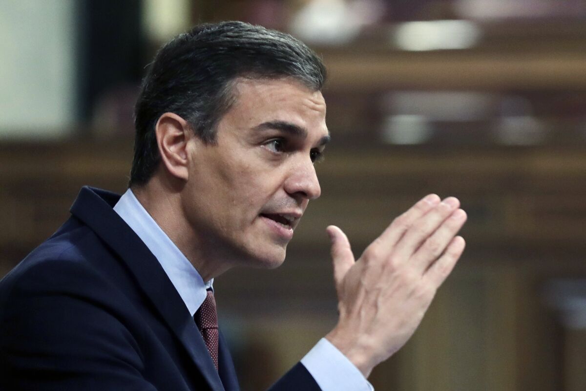 Spain's Prime Minister Pedro Sánchez speaks during a parliamentary session in Madrid on Wednesday.