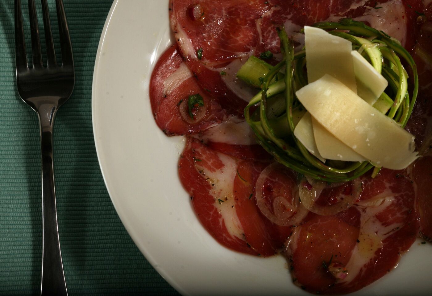 Recipe: Shaved asparagus salad with coppa.