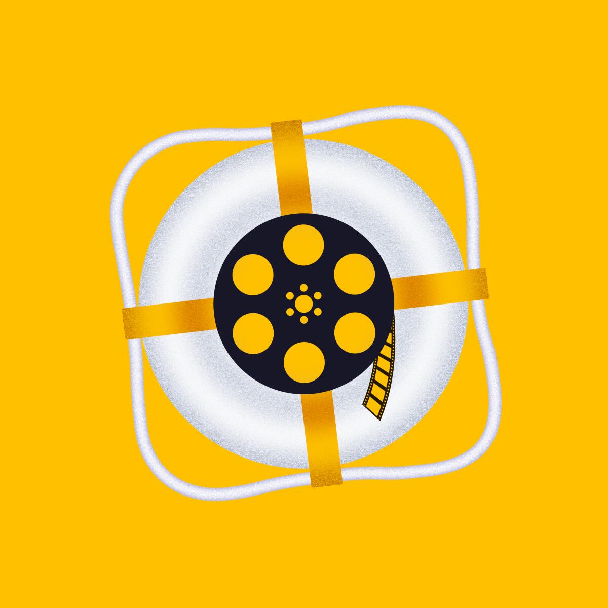 Illustration of a film reel in the center of a life preserver