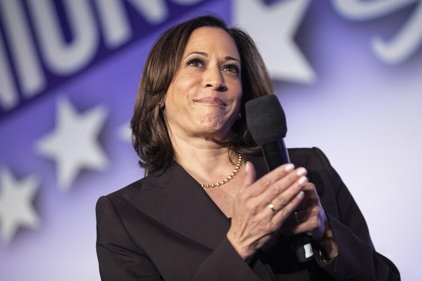 Los Angeles (United States), 04/10/2019.- (FILE) - Democratic candidate for Presidency and Senator, Kamala Harris delivers a speech during SEIU's Unions for All summit in Los Angeles, California, USA, 04 October 2019 (reissued 11 August 2020). Democratic presidential candidate Joe Biden has chosen Kamala Harris as his pick for Vice President, according to a statement on Biden's Twitter account, on 11 August 2020. (Elecciones, Estados Unidos) EFE/EPA/ETIENNE LAURENT *** Local Caption *** 55523246