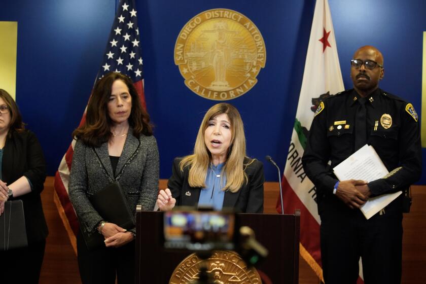 San Diego, California - April 19: A news conference at the District Attorney's Office announced successful felony prosecutions stemming from a recently-formed San Diego Accountability Renewal and Community Health Task Force (SD ARCH) to address the issue of chronic criminal offenders within the unhoused population in the City of San Diego. Speaking Summer Stephan, San Diego County District Attorney in Downtown on Friday, April 19, 2024 in San Diego, California. (Alejandro Tamayo / The San Diego Union-Tribune)