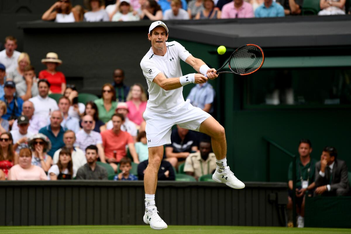 Andy Murray during the Gentlemen's Singles first round match at Wimbledon in 2017.