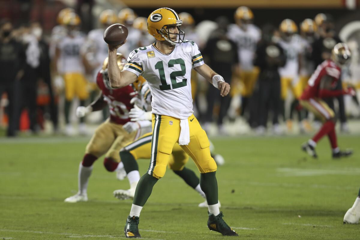 Green Bay Packers quarterback Aaron Rodgers against the San Francisco 49ers.