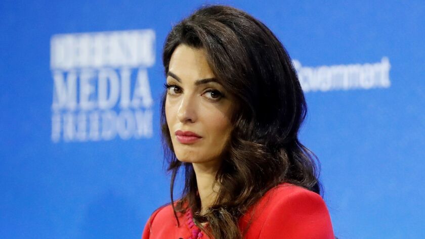 British human rights lawyer Amal Clooney takes part in a panel discussion at the Global Conference for Media Freedom in London on July 10, 2019.