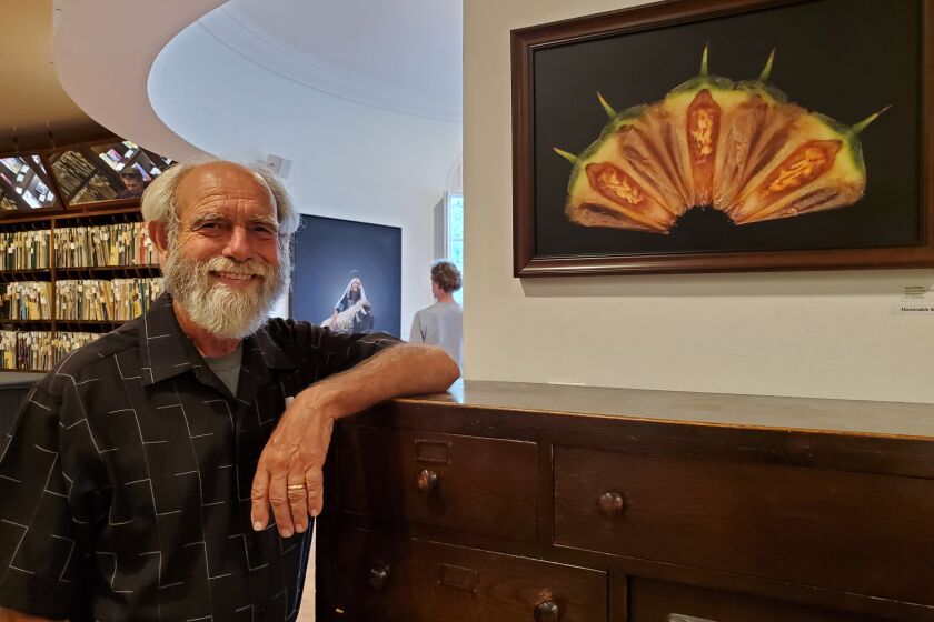 Artist Greg Kalajian displays his work in the Athenaeum Music & Arts Library's Juried Exhibition.