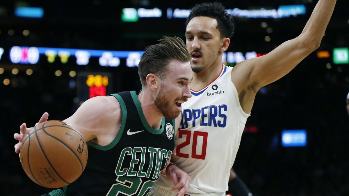 Gordon Hayward drives past the Clippers' Landry Shamet in a Feb. 9, 2019, game. Hayward has sold his two-plus-acre home in Rancho Santa Fe.