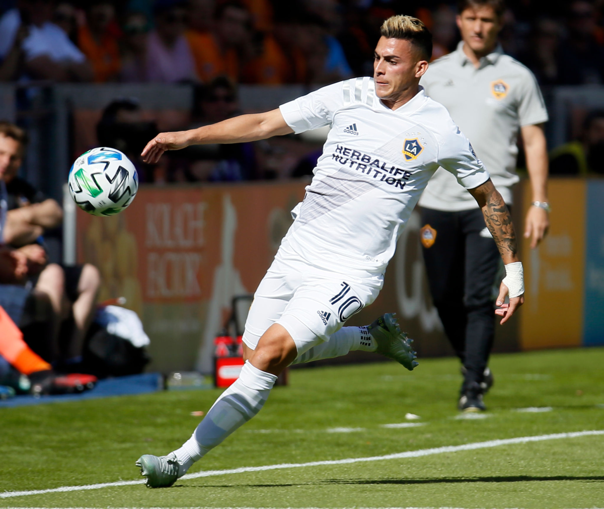 Galaxy forward Cristian Pavon plays against the Houston Dynamo on Feb. 29.