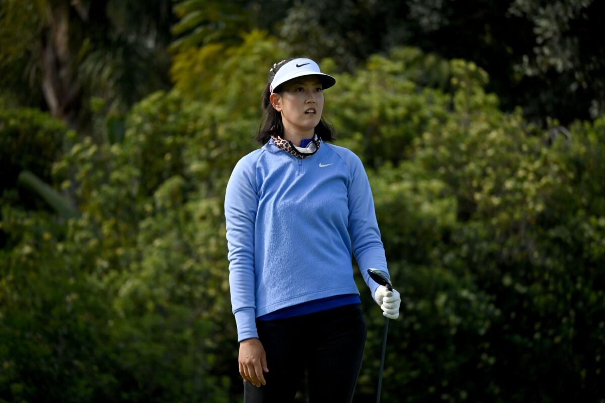 Michelle Wie West tees off on the second hole in the second round of the KIA Classic on March 26, 2021, in Carlsbad, Calif.