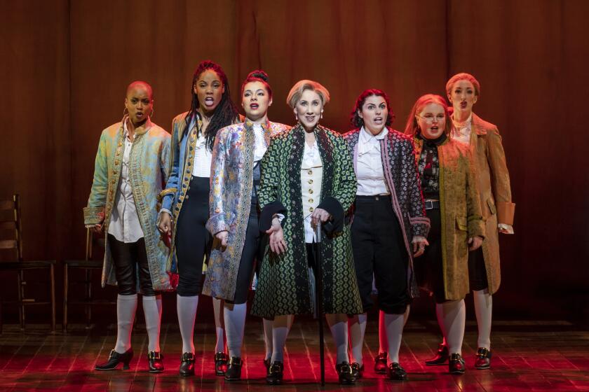 (Center) Joanna Glushak and the National Tour Cast of "1776." "1776” plays at Center Theatre Group / Ahmanson Theatre April 11-May 7, 2023. Photo credit: Joan Marcus