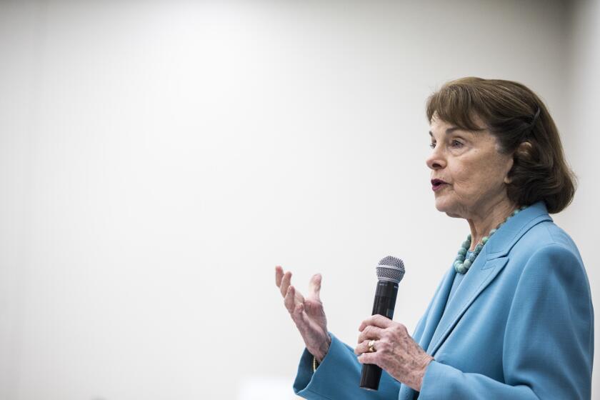 Sen. Dianne Feinstein speaks to the Environmental caucus the 2018 California Democrats State Convention at San Diego Convention Center on February 24, 2018.
