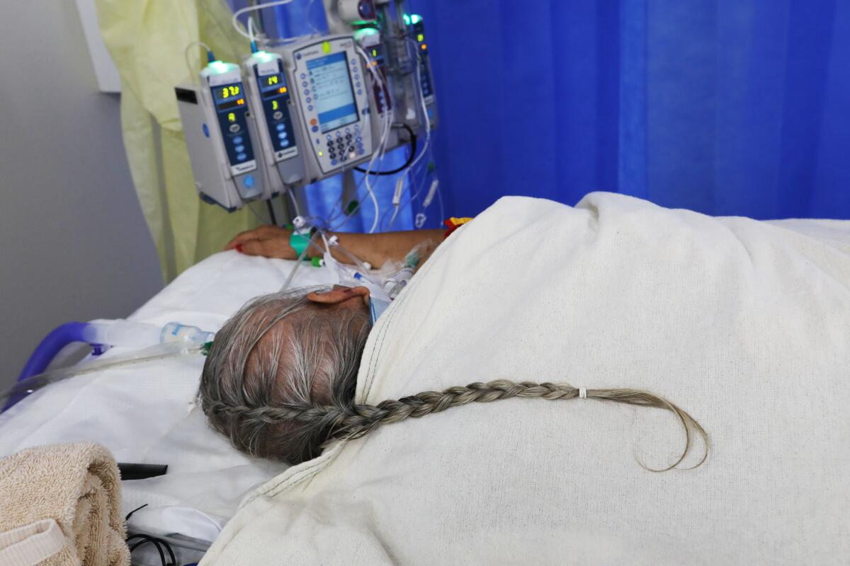 A COVID-19 patient on a ventilator in Edinburg, Texas.