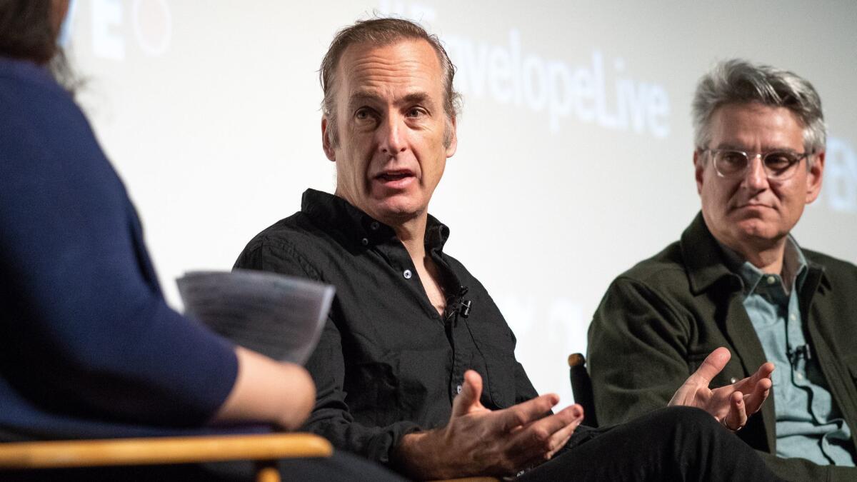 "Better Call Saul" star Bob Odenkirk, left, and co-creator Peter Gould take part in an Envelope Live screening and discussion at the Montalbán.