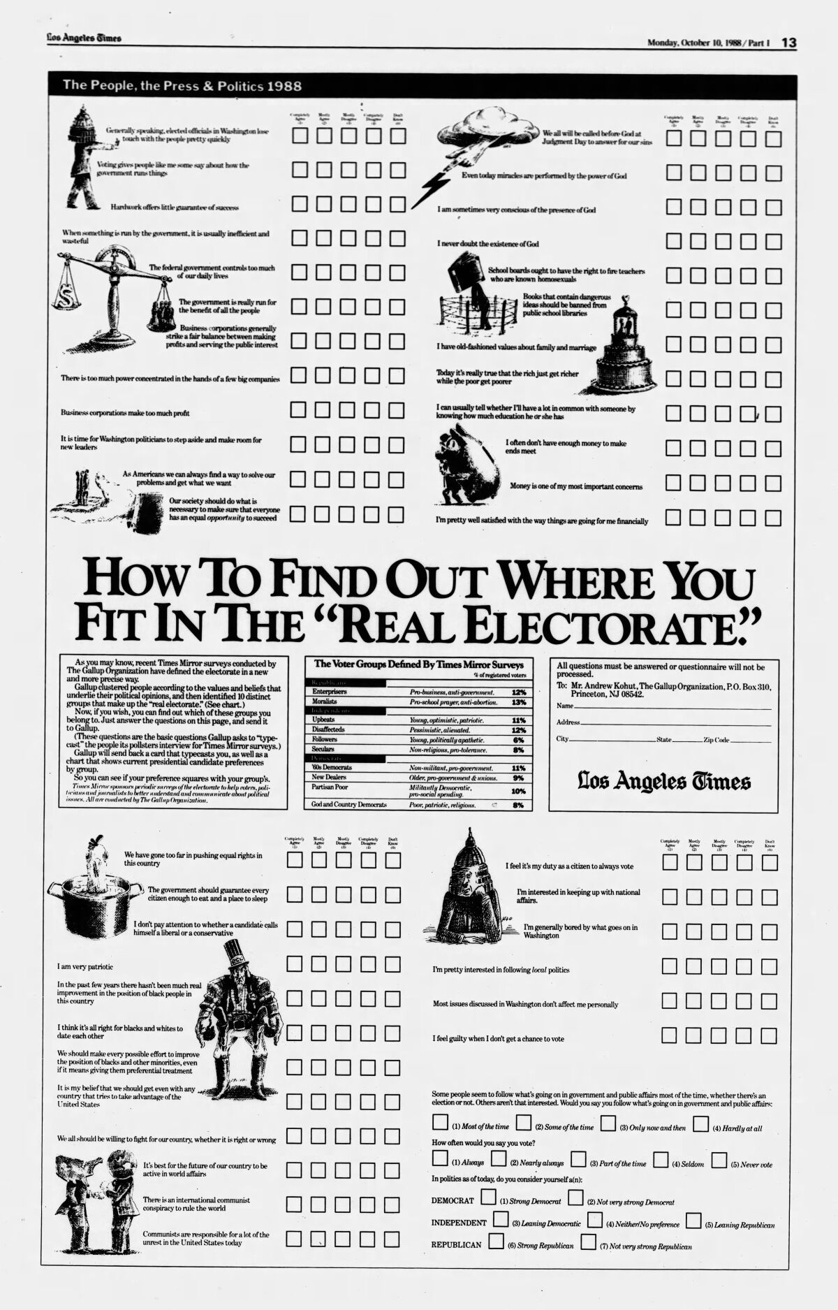 Los Angeles Times advertisement printing the first Typology quiz in 1988