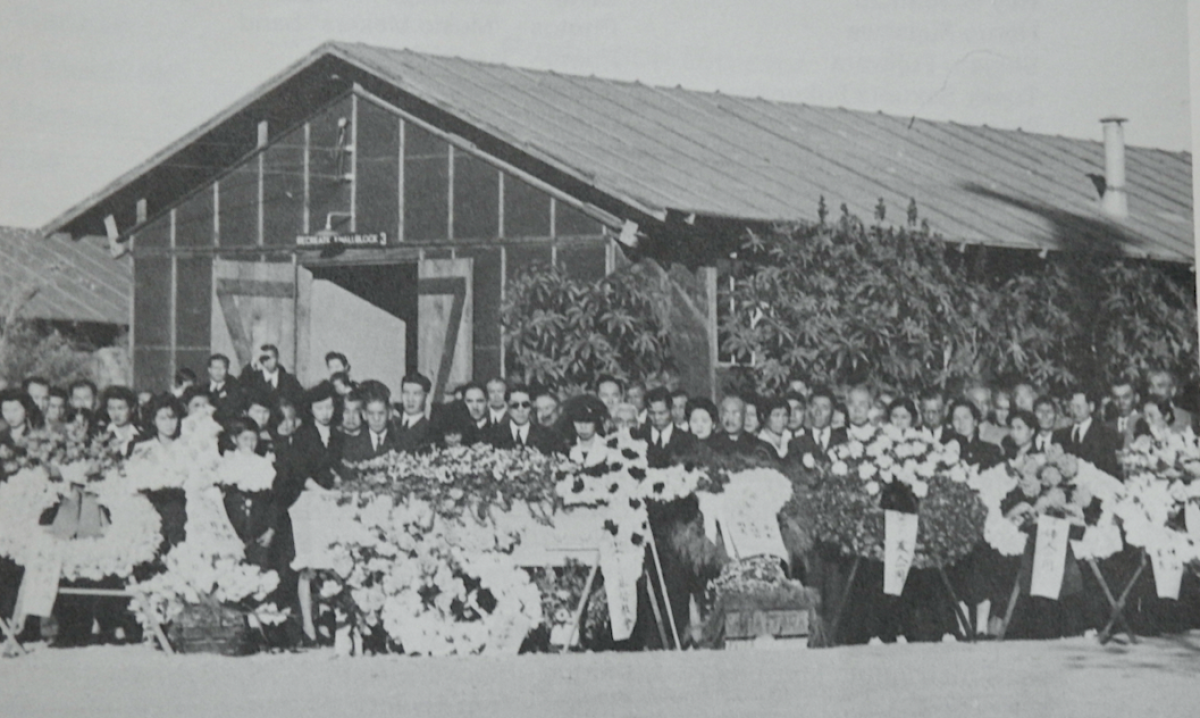 The funeral of mom's obachan — Tei Katano — at the war relocation camp in Poston.