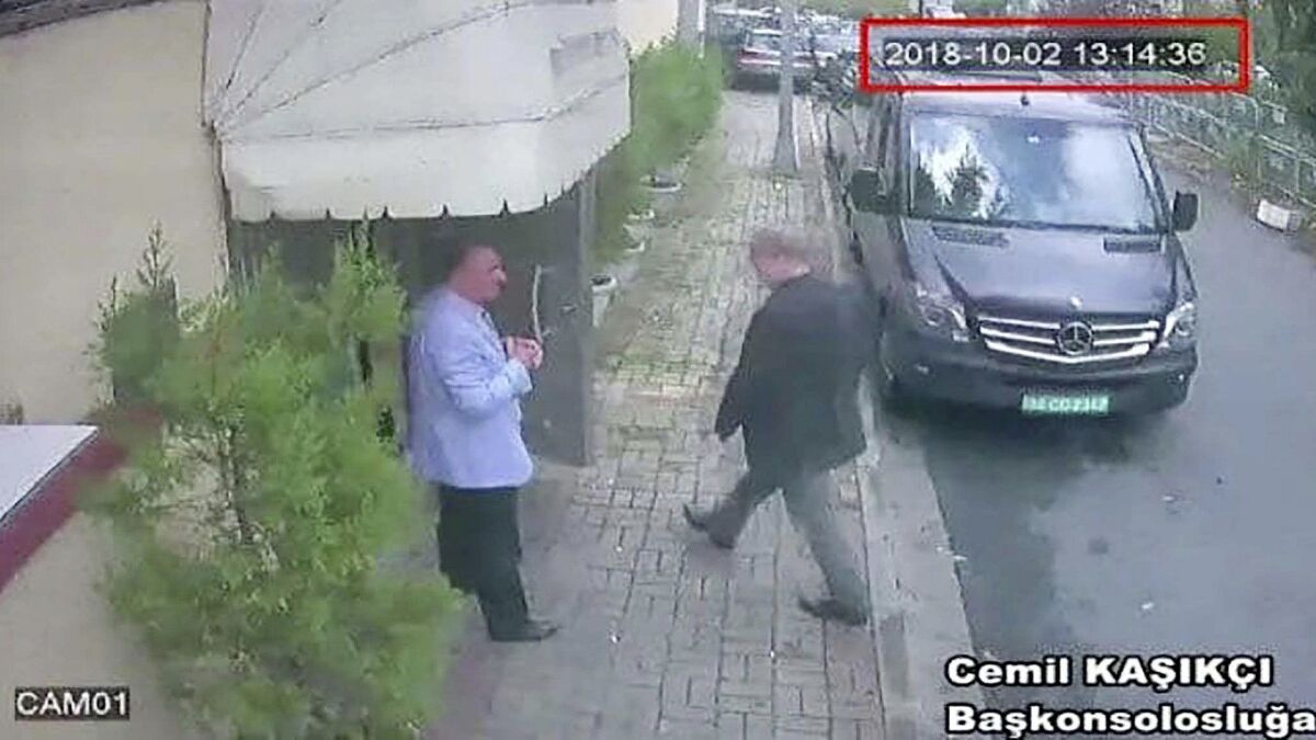 This image taken from video obtained by the Turkish newspaper Hurriyet claims to show Saudi journalist Jamal Khashoggi entering the Saudi Consulate in Istanbul, Turkey, on Oct. 2.