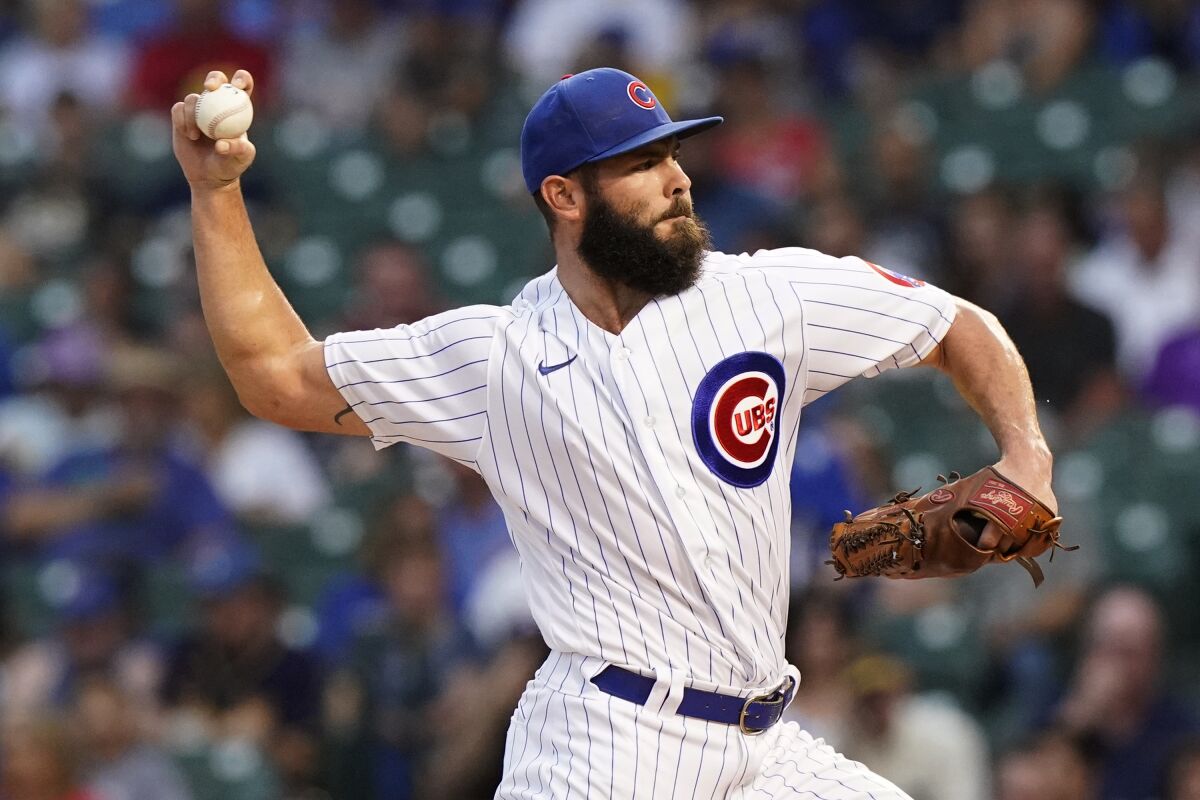 Jake Arrieta pitches for the Chicago Cubs on Wednesday.