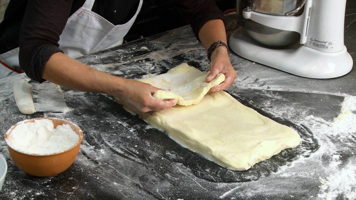 Nancy Silverton of Mozza in Los Angeles, works with pastry dough for her apple borsellini which she calls a different take on an apple pie.