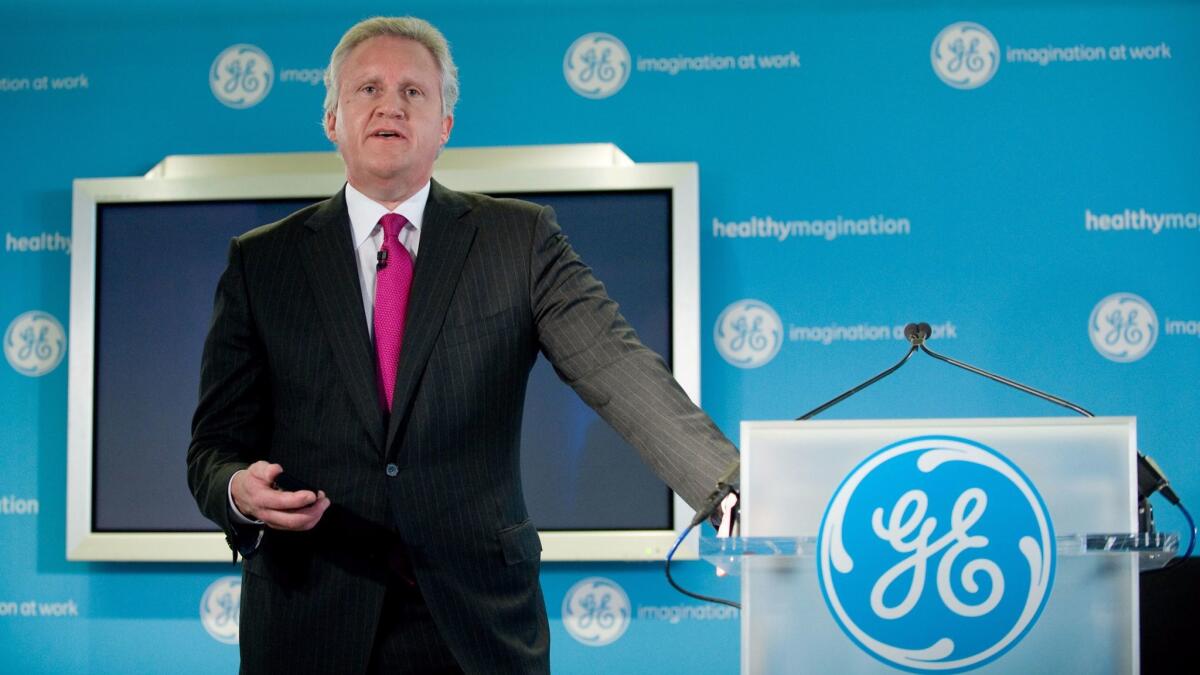 Jeff Immelt, who served as GE's chairman from 2001 until retiring earlier this month, is seen during a 2009 presentation.