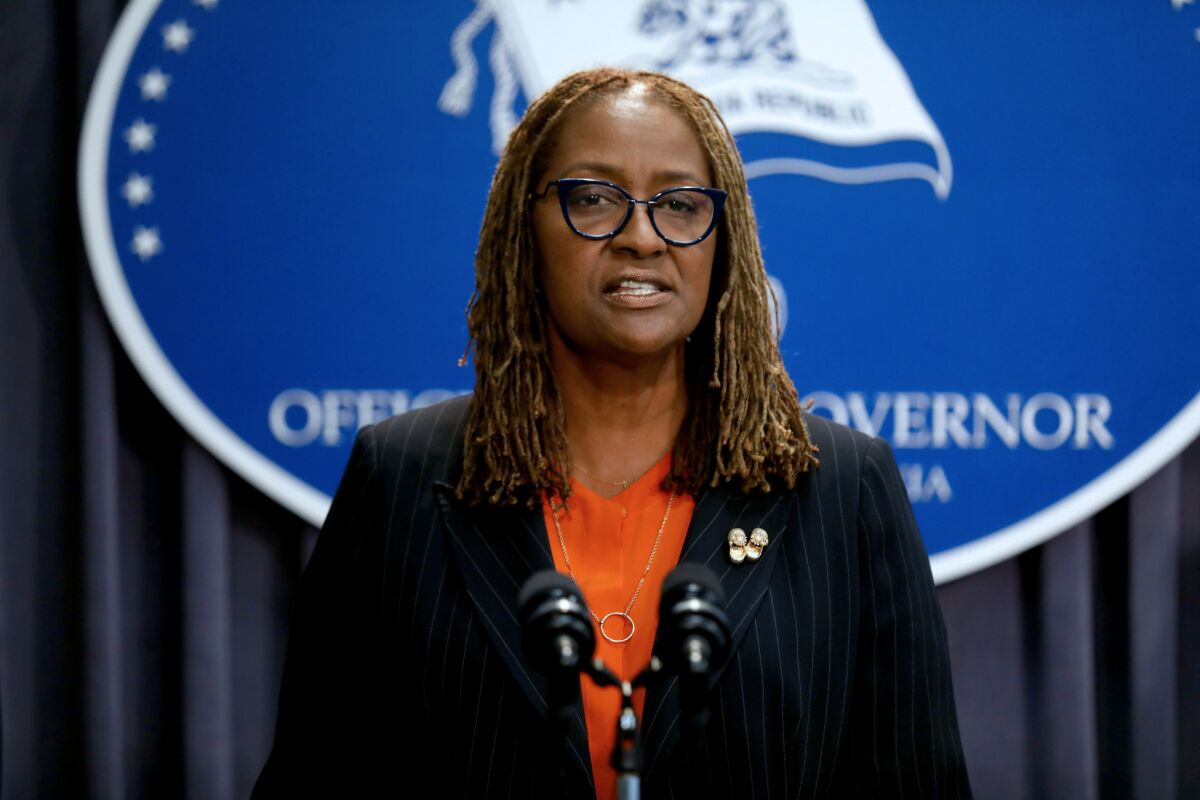 State Sen. Holly J. Mitchell at the Ronald Reagan State Building in Los Angeles. Mitchell told lobbyists for police unions this year that they were out of touch with public sentiment about law enforcement.