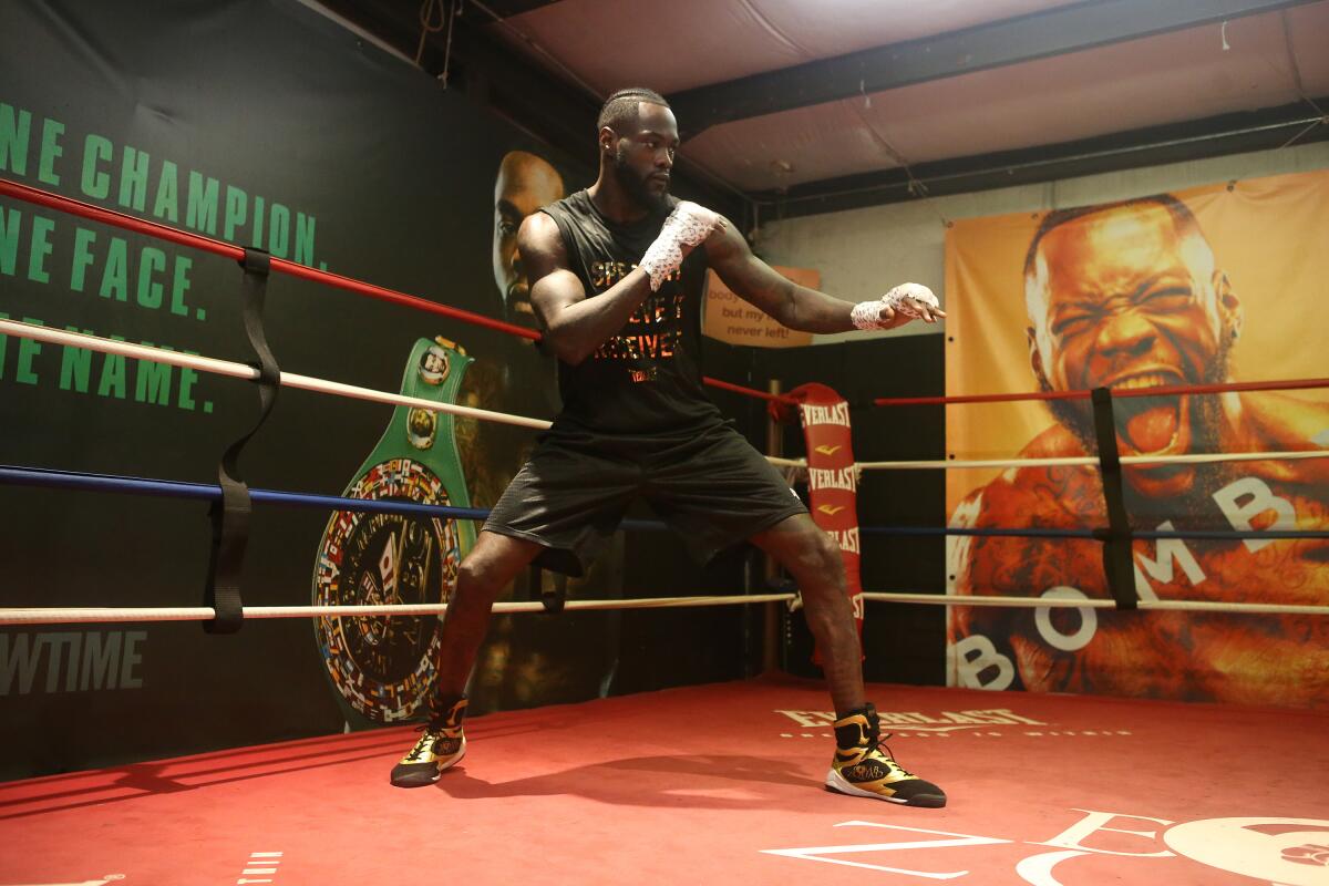 Deontay Wilder participates in a media workout at New Era Boxing & Fitness in Northport, Alabama on Nov. 5.