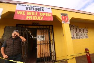 COMPTON, CA - JANUARY 4, 2024 - Ruben Ramirez, 51, a member of the family that owns Ruben's Bakery & Mexican Food Inc, is upset over the recent break-in and robbery at the family-run business in Compton on January 4, 2024. "It makes me mad, sad," Ramirez said. "We're holding up as good as we can. When your hands are tied what can you do," he concluded. The store was left ransacked after a street takeover on Tuesday. The mob ran a car through its doors, then stole cash registers and merchandise. No one was hurt, but the family is left devastated with the aftermath. The family lost around $2,000 in cash and about $70 to $80,000 in damage to the store which has been in business for 48 years. (Genaro Molina/Los Angeles Times)