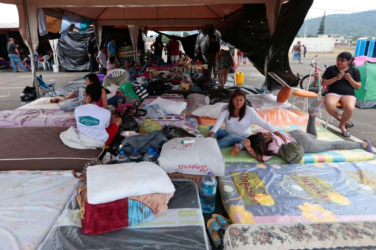 A shelter in Portoviejo, Ecuador, on April 21, 2016.