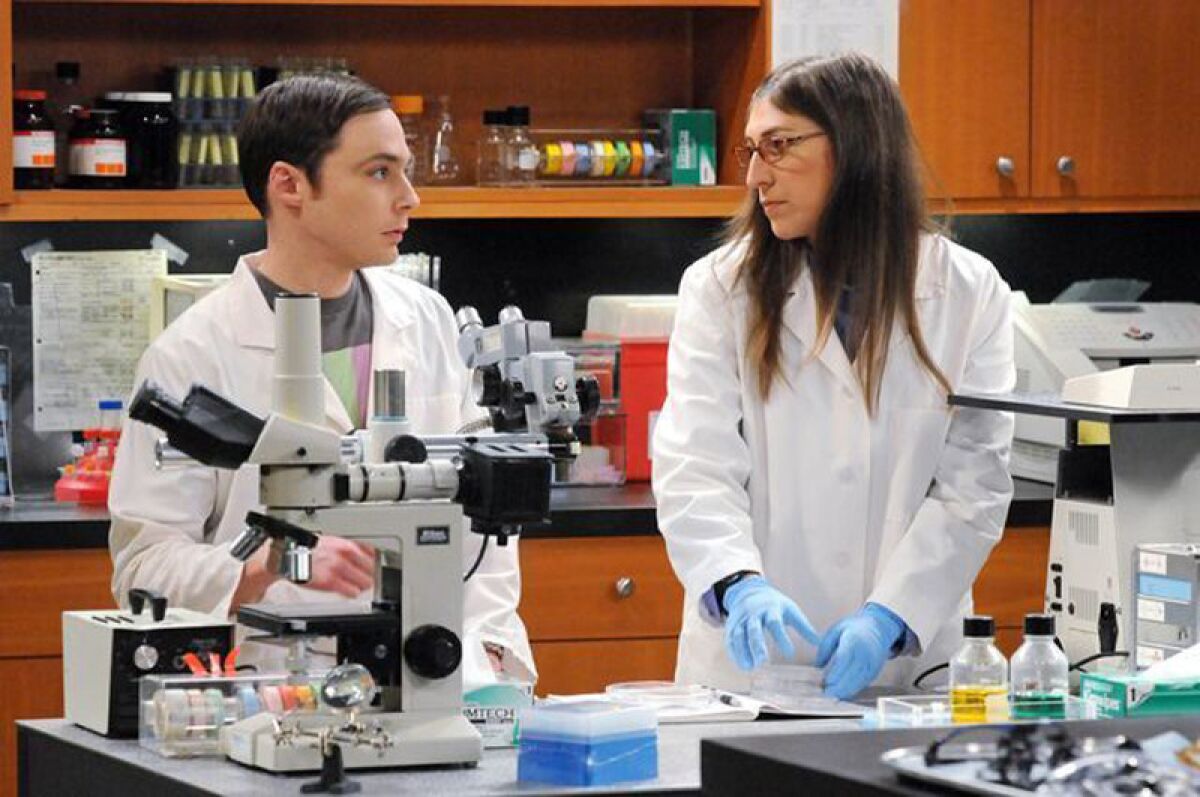 Jim Parsons and Mayim Bialik in "The Big Bang Theory."