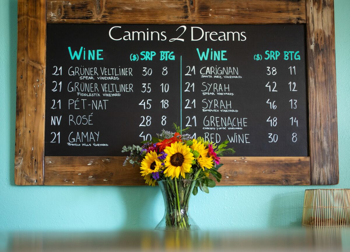 The menu at Camins 2 Dreams in Lompoc. 
