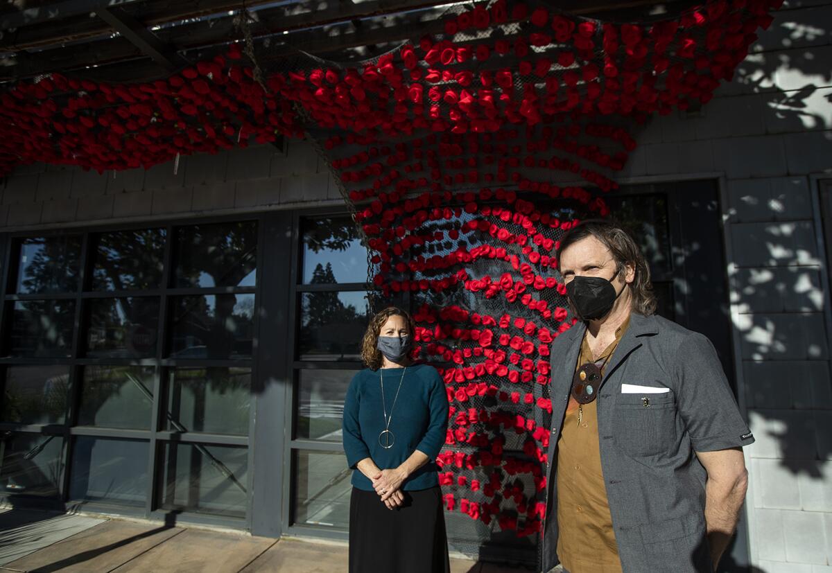 Marcos Lutyens and Cassandra Coblentz, Sr. curator at OCMA's Rose River Memorial