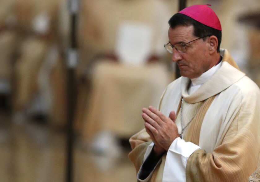Then auxiliary Bishop Joseph Brennan during ordination Mass at Cathedral of Our Lady of the Angels in Los Angeles in 2015.