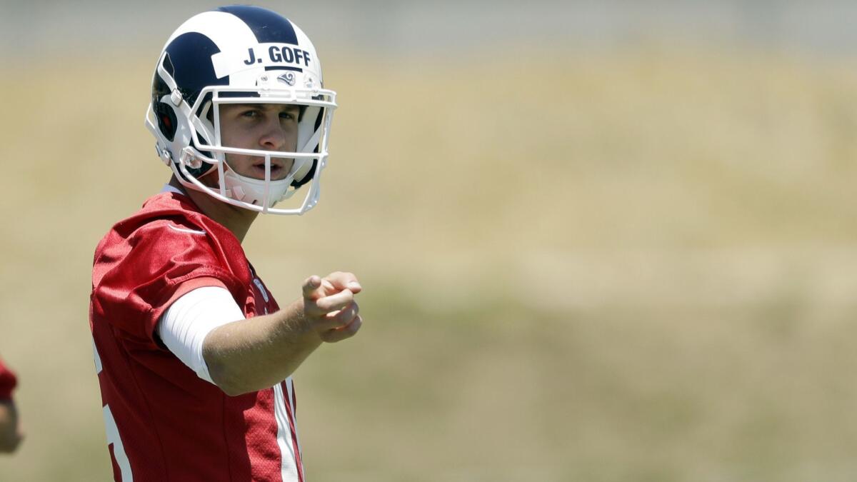 Rams quarterback Jared Goff during training camp on May 28 in Thousand Oaks.