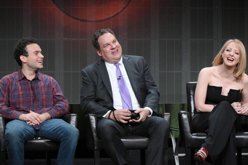 Jeff Garlin, center, appears at the Disney/ABC Summer TCA press tour with his "Goldbergs" co-stars Troy Gentile and Wendi McLendon-Covey on Aug. 4, 2015, in Beverly Hills.