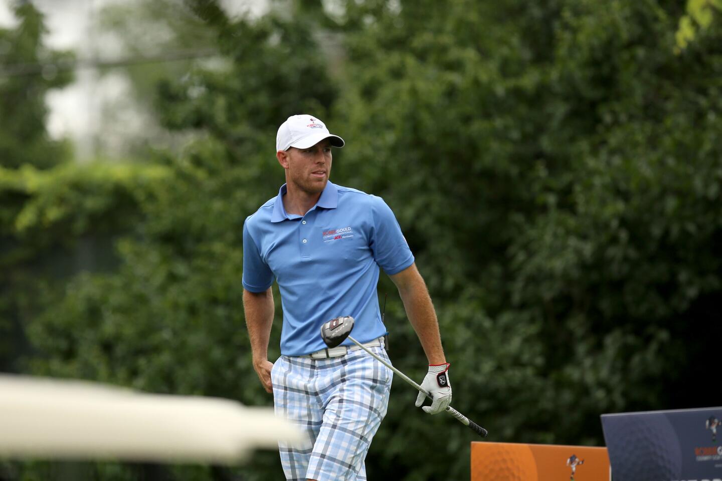 Former Bears kicker Robbie Gould walks off the course during a golf event at Medinah Country Club on July 18, 2016.