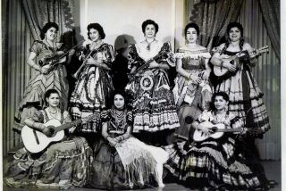 Mariachi Las Adelitas, shown in the 1950s in Mexico city, helped pave the way for women in Mariachi music. Their pioneering role, and that of other all-women Mariachi groups, is showcased in a groundbreaking new exhibit at the Women's Museum of California at Liberty Station in Point Loma. Photo courtesy of Women's Museum of California.