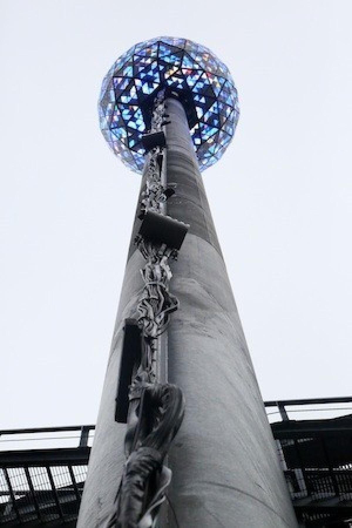 The New Year's Eve ball featuring 2,688 pieces of Waterford crystal is tested Monday at Times Square.