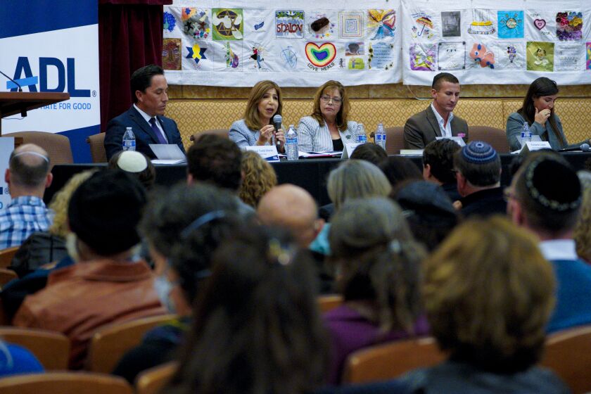 San Diego, CA - December 07: At the Temple Emanu El, Summer Stephan was among the panel speakers that included Mayor Todd Gloria , Sheri Sachs, Fernando López and Karen Parry to discuss combating local antisemitism on Wednesday, Dec. 7, 2022 in San Diego, CA. (Nelvin C. Cepeda / The San Diego Union-Tribune)