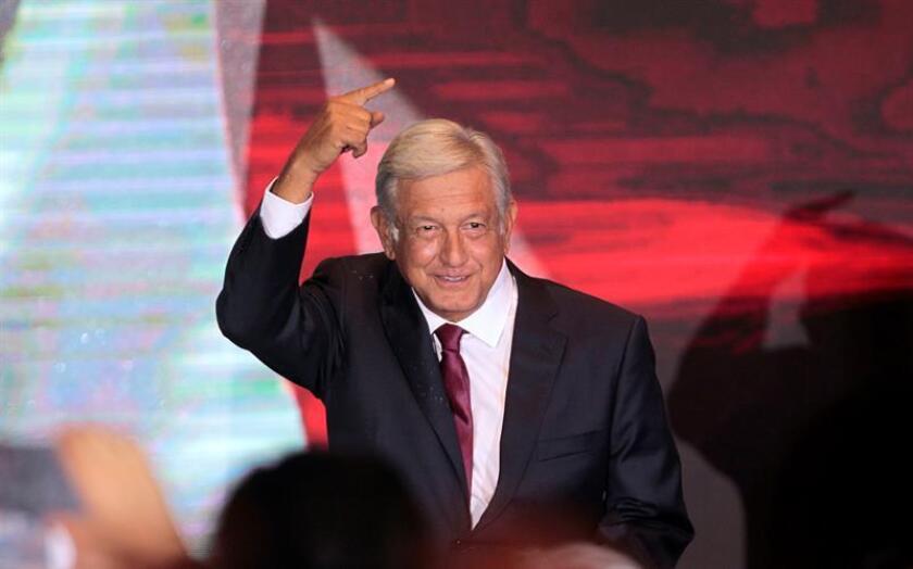 El líder izquierdista Andrés Manuel López Obrador, de Movimiento Regeneración Nacional (Morena), en Ciudad de México.