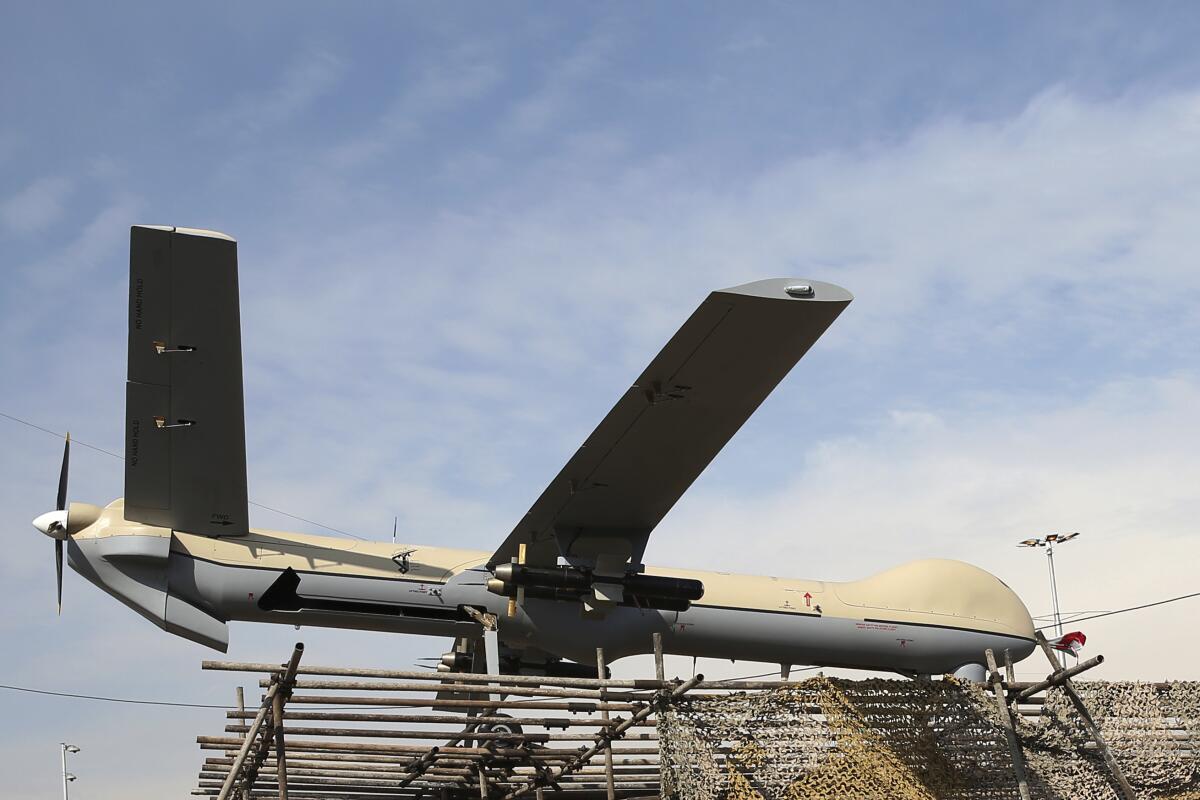 An Iranian-made Shahed drone is displayed during a rally in Tehran in 2016.  