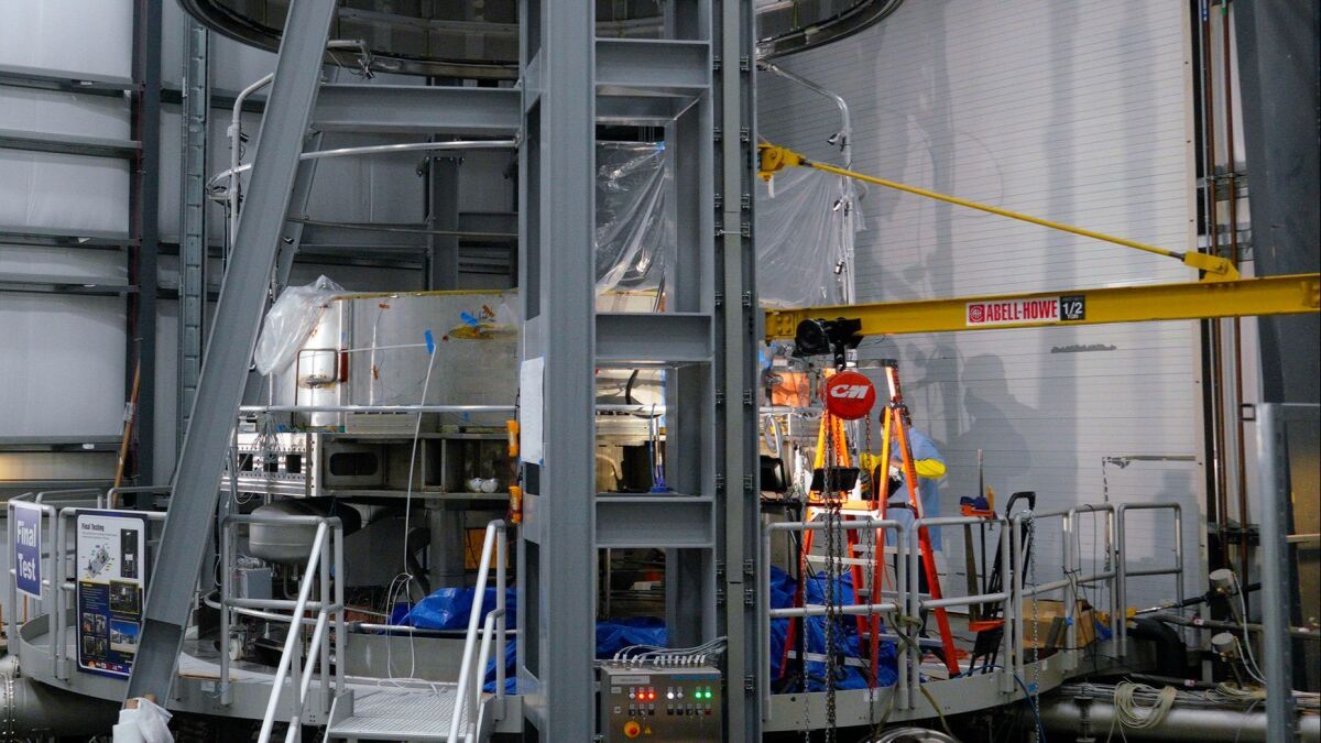 The final test chamber where a completed CS module is tested. It is first electrically tested, then cooled to -455 degrees Fahrenheit for three weeks. Once cold, the module is tested at full current, 50,000 amps. If even more tests are passed, the coil will be shipped to France.