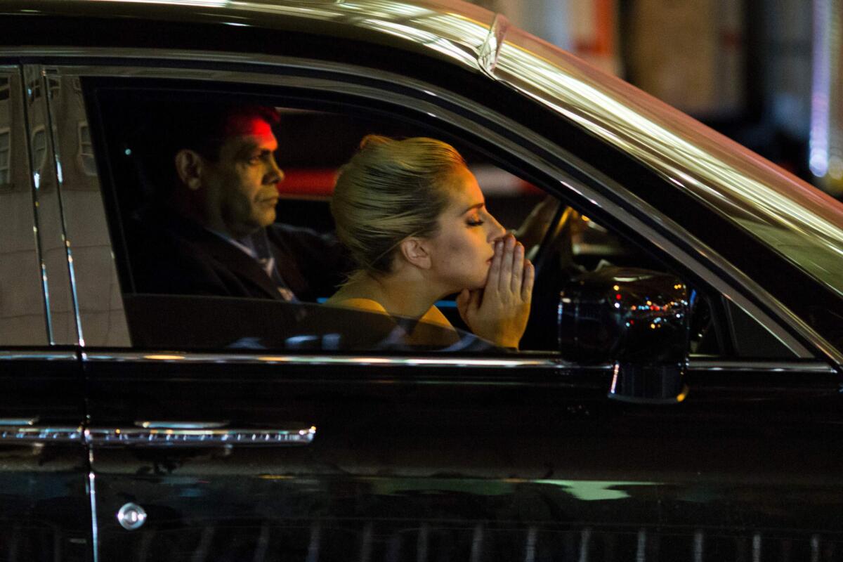 Lady Gaga sits in her car after staging a protest against Donald Trump outside Trump Tower.