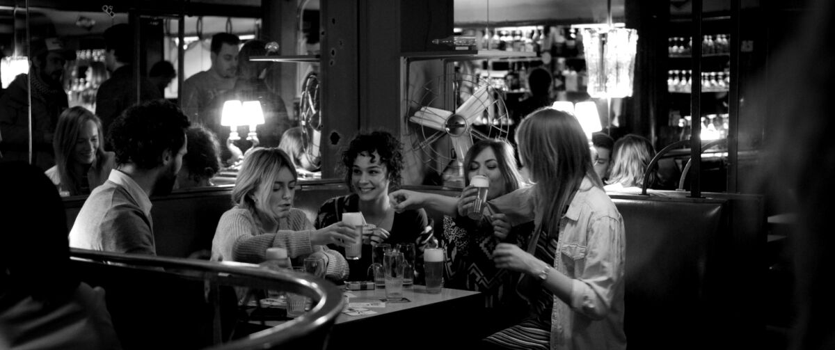 Evelien Bosmans, second from left, and Daphne Wellens, third from left, in the movie "Charlie and Hannah's Grand Night Out."