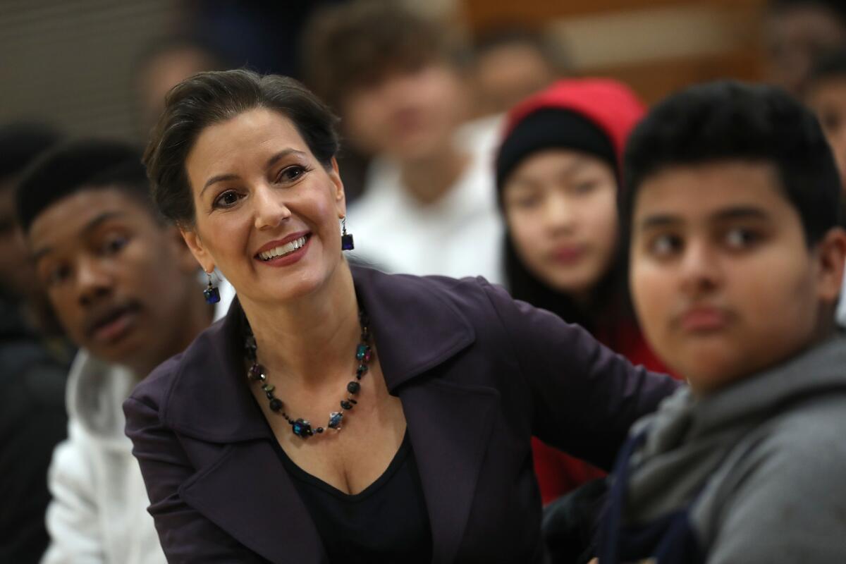 Oakland Mayor Libby Schaaf at an assembly at Edna Brewer Middle School in Oakland, Calif., in 2018.